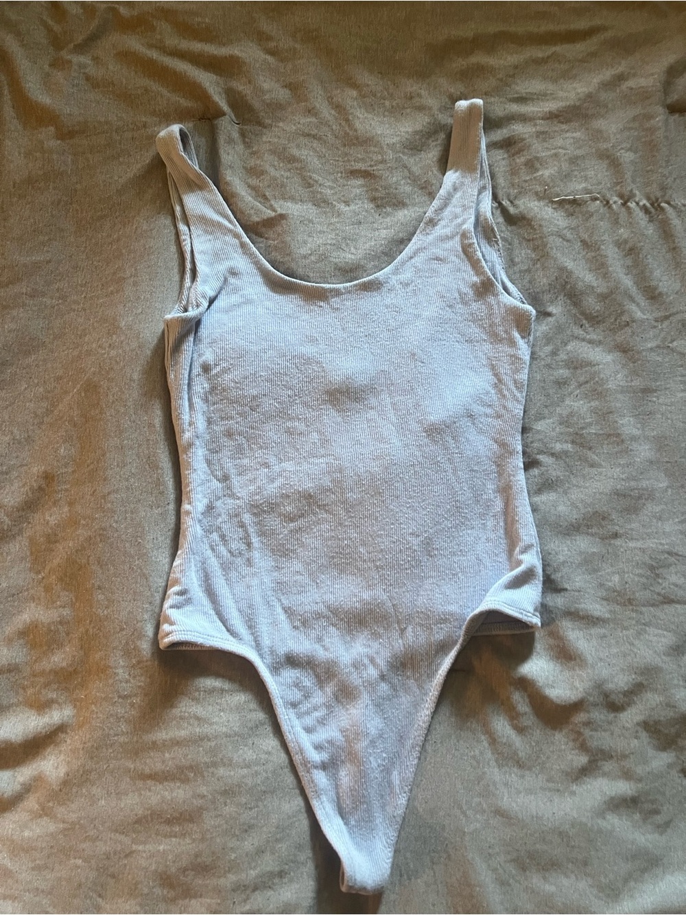 Babaton Pale Blue Ribbed Scoop-Neck Bodysuit